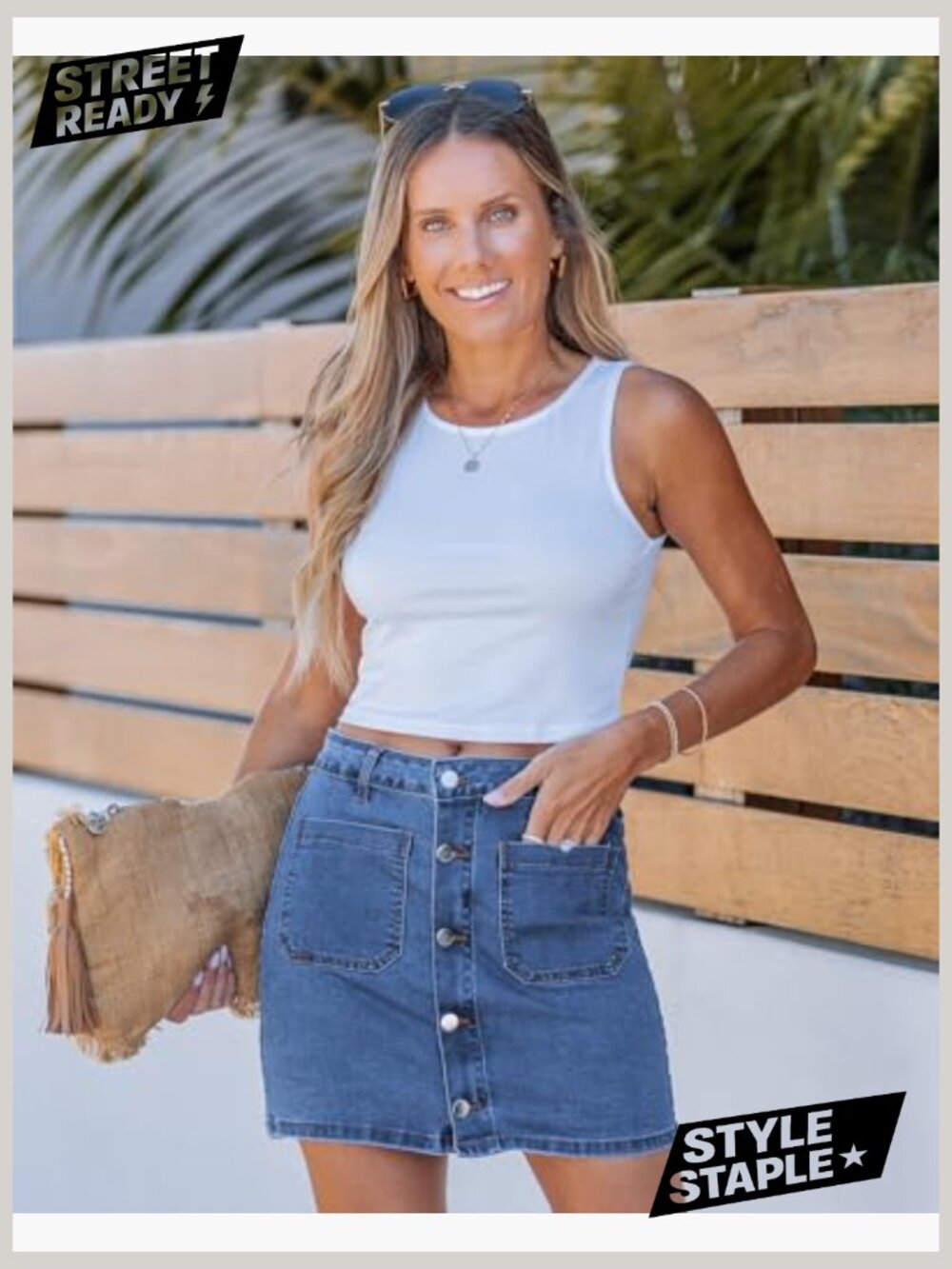 High Waisted Denim Mini Skirt Stretchy Pencil Fit Button Front Pockets - Picture 4 of 7